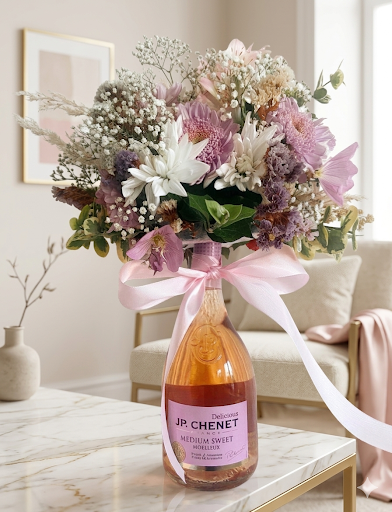 Elegantes Mitarbeitergeschenk von Mondi Decor – Wein mit Blumenbouquet in Bremen und Stuhr